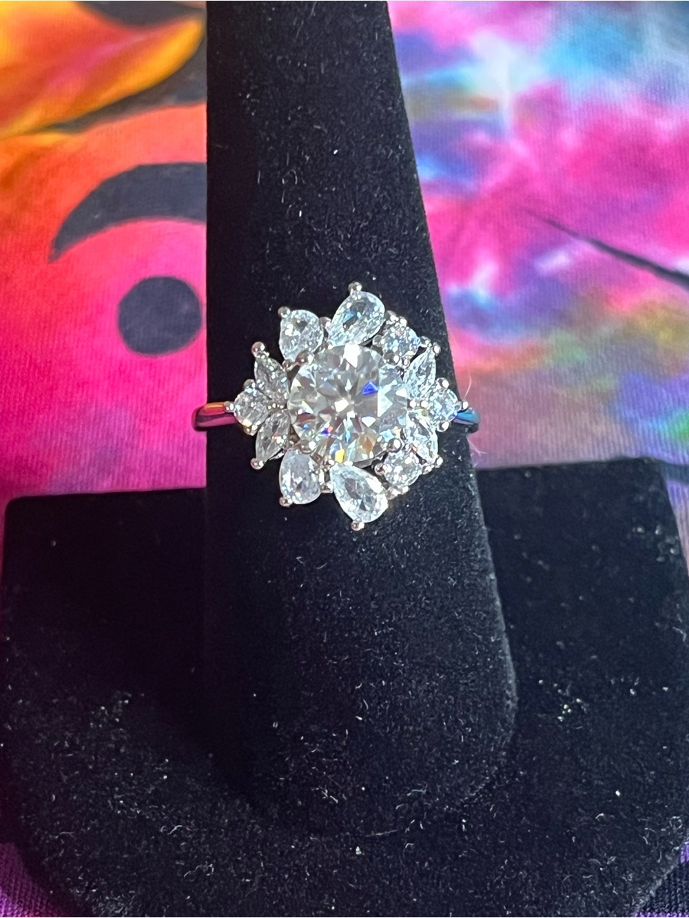 2 CTW D Color Moissanite Floral Burst Ring Size 9